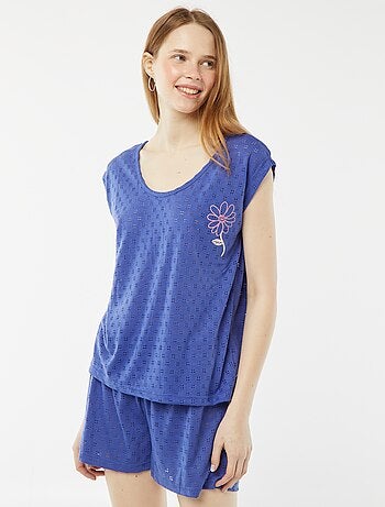 Conjunto de pijama curto em malha pointelle cal��ões + t-shirt - 2 peças