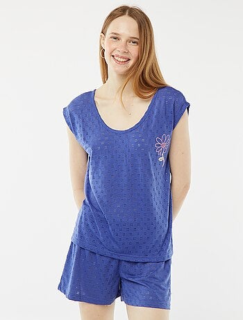 Conjunto de pijama curto em malha pointelle cal��ões + t-shirt - 2 peças