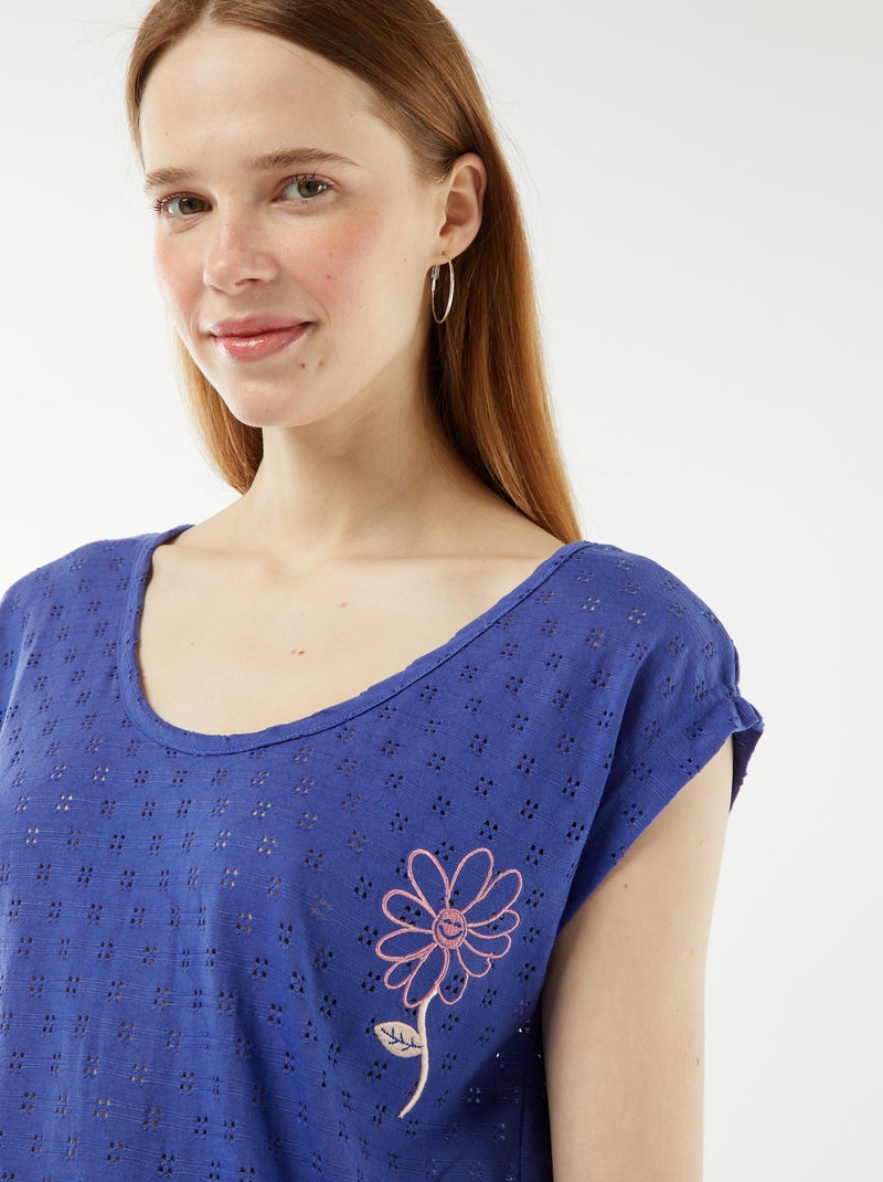 Conjunto de pijama curto em malha pointelle calções + t-shirt - 2 peças AZUL - Kiabi