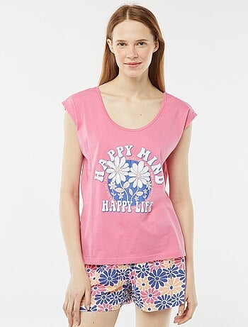 Conjunto de pijama curto em malha pointelle calções + t-shirt - 2 peças