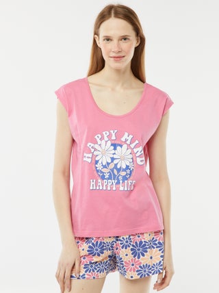 Conjunto de pijama curto em malha pointelle calções + t-shirt - 2 peças