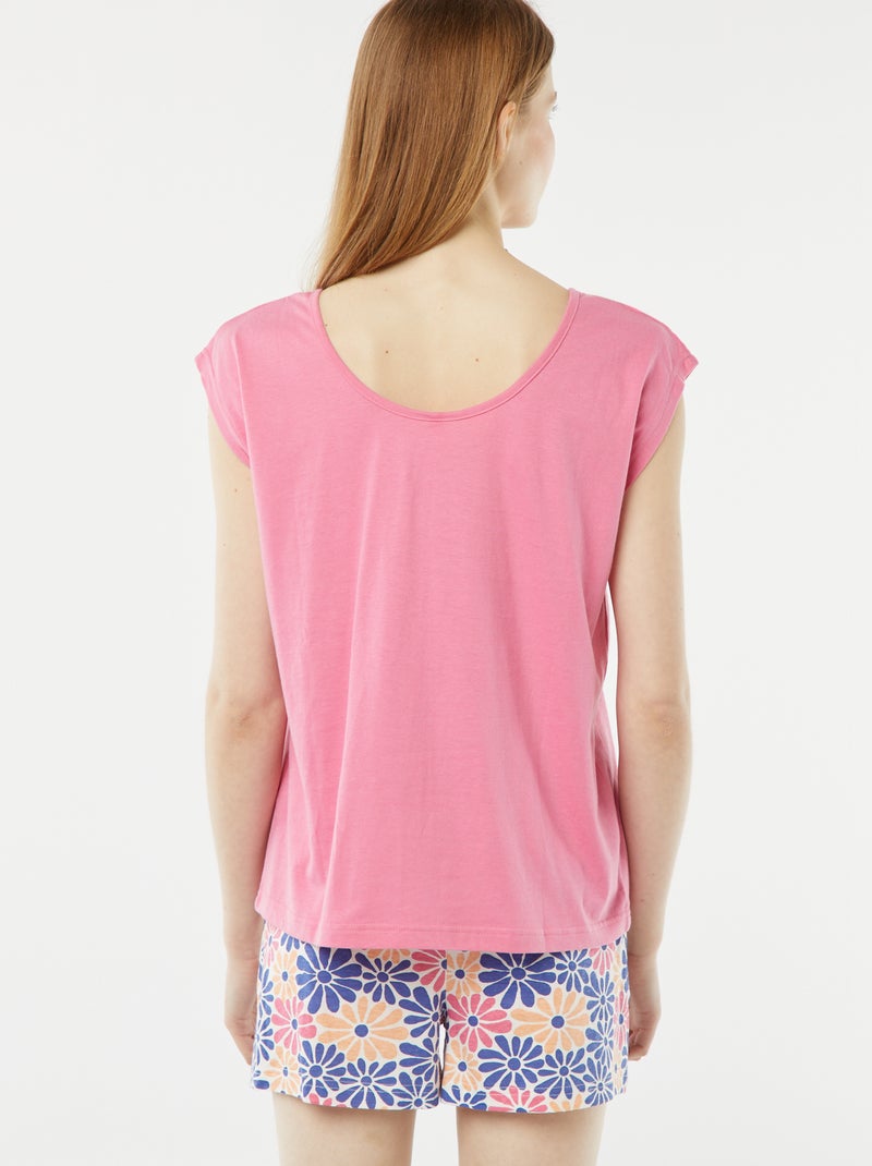 Conjunto de pijama curto em malha pointelle calções + t-shirt - 2 peças ROSA - Kiabi