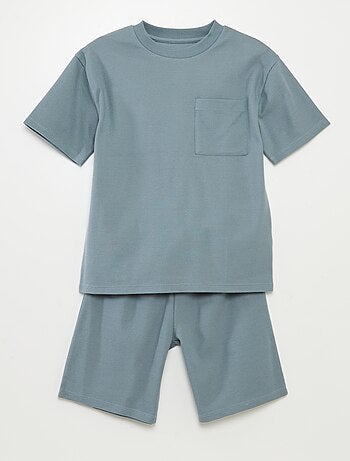 Conjunto de pijama curto em material gofrado - 2 peças