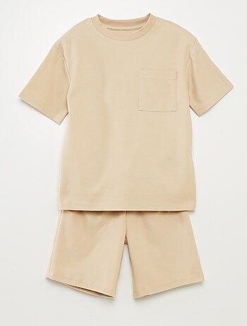 Conjunto de pijama curto em material gofrado - 2 peças