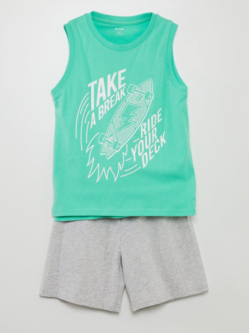 Conjunto de pijama curto estampado - 2 peças VERDE - Kiabi