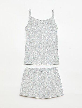 Conjunto de pijama curto regata + calções com padrão - 2 peças