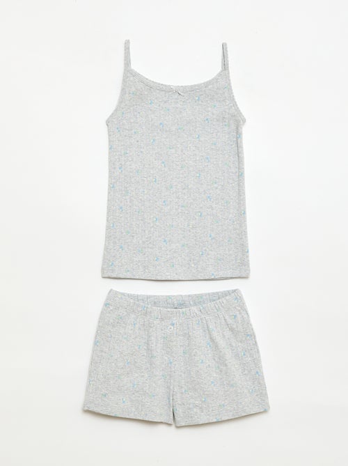 Conjunto de pijama curto regata + calções com padrão - 2 peças - Kiabi