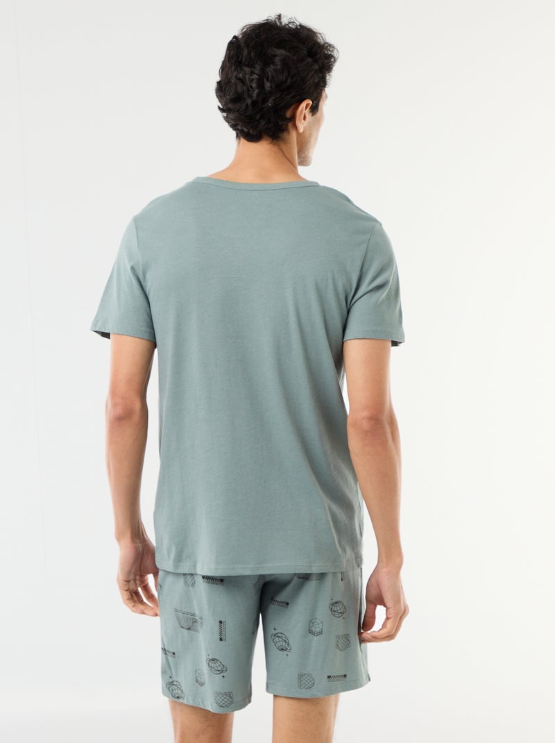 Conjunto de pijama curto t-shirt + calções - 2 peças Azul - Kiabi