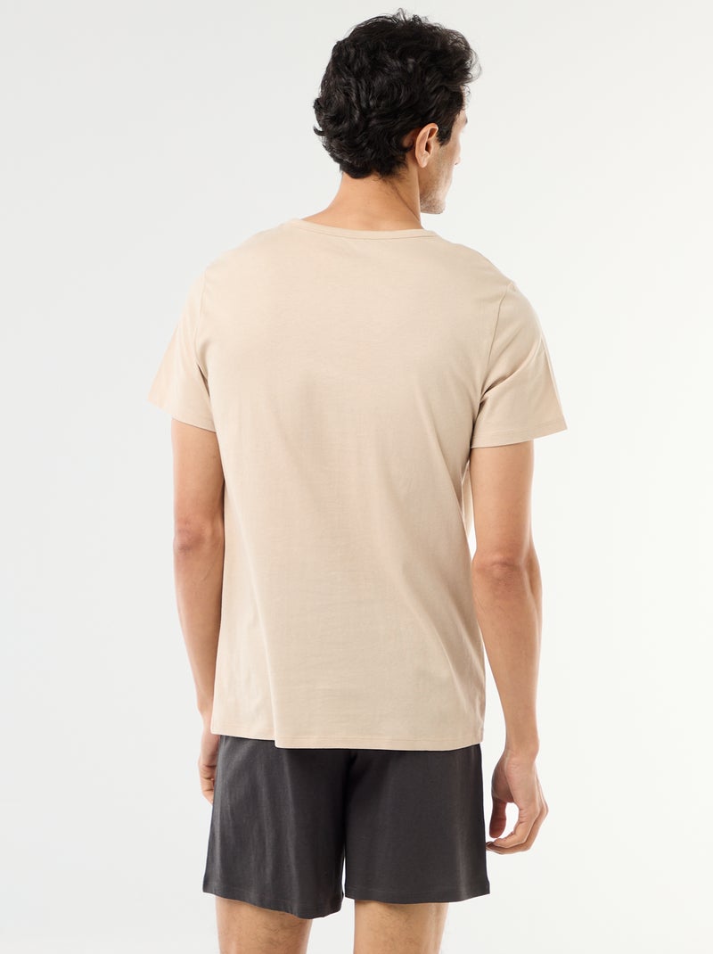 Conjunto de pijama curto t-shirt + calções - 2 peças Bege - Kiabi