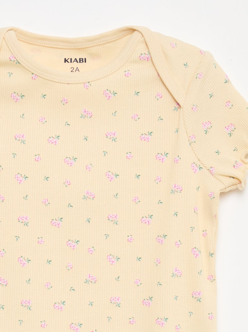 Conjunto de pijama curto t-shirt + calções - 2 peças Bege - Kiabi