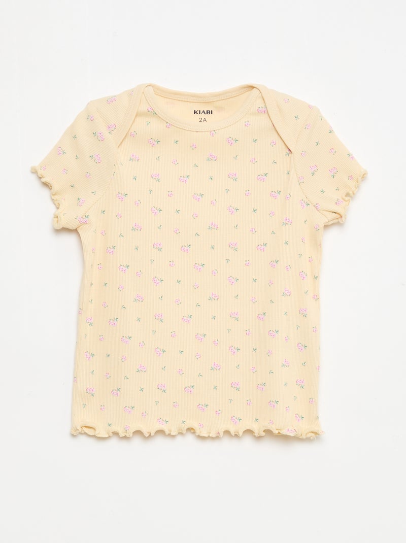 Conjunto de pijama curto t-shirt + calções - 2 peças Bege - Kiabi