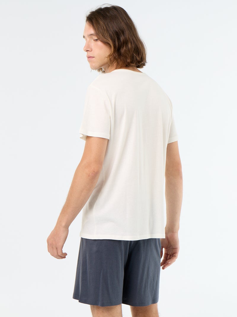 Conjunto de pijama curto t-shirt + calções - 2 peças Branco - Kiabi