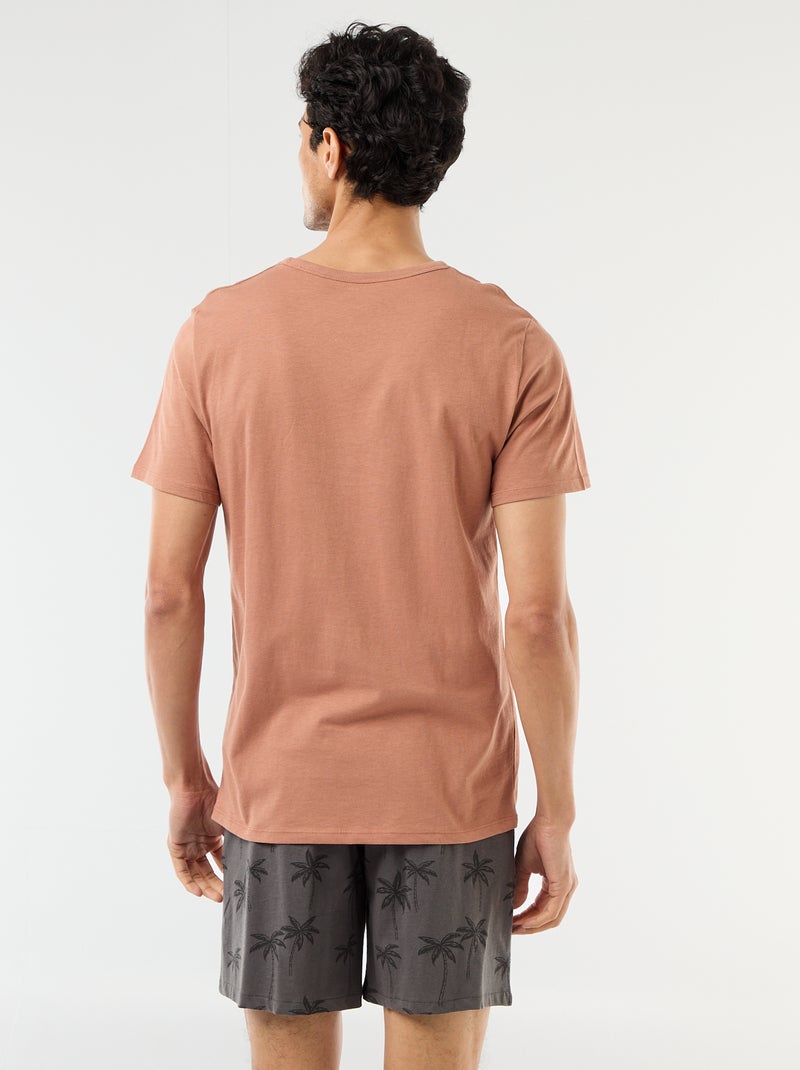 Conjunto de pijama curto t-shirt + calções - 2 peças Castanho - Kiabi