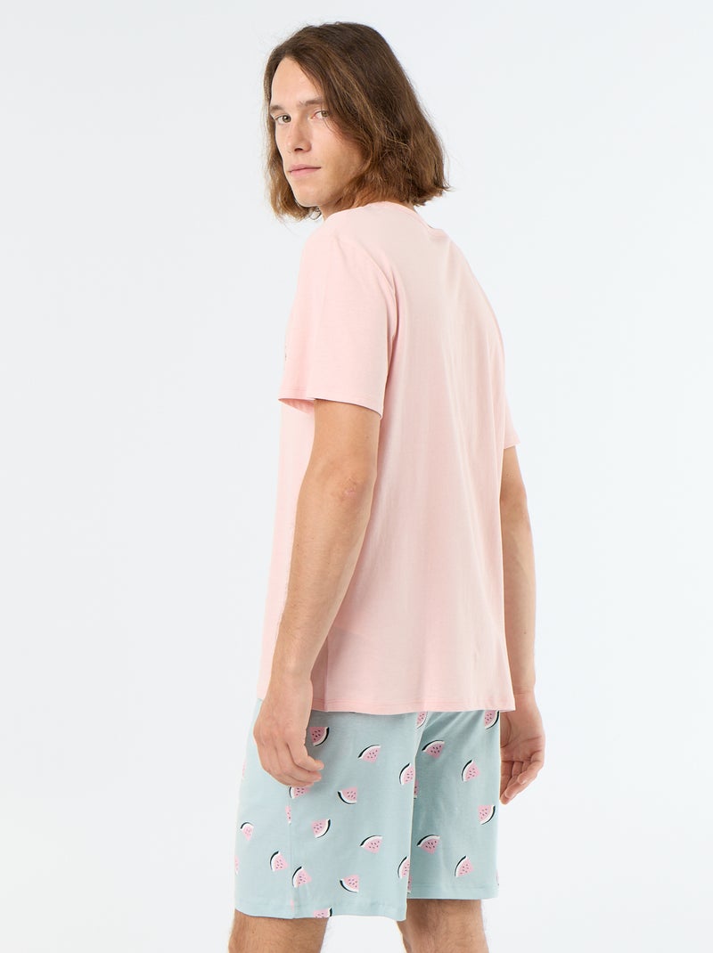 Conjunto de pijama curto t-shirt + calções - 2 peças Rosa - Kiabi
