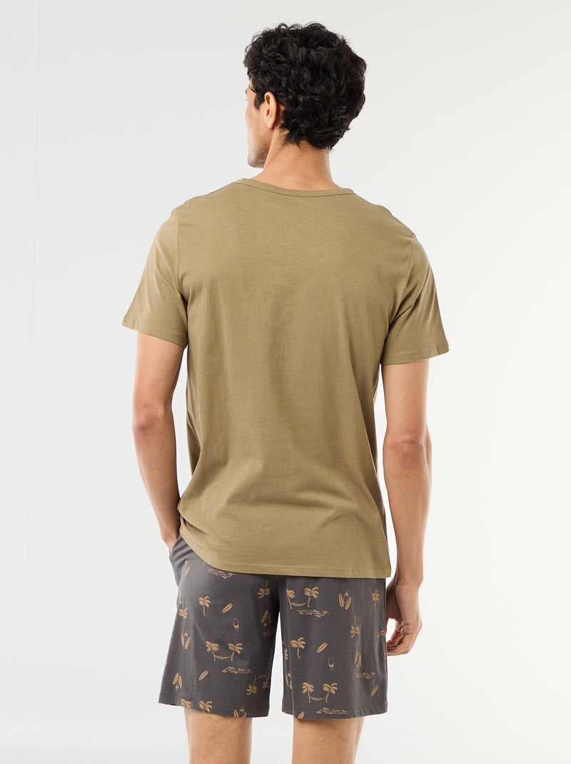 Conjunto de pijama curto t-shirt + calções - 2 peças Verde - Kiabi