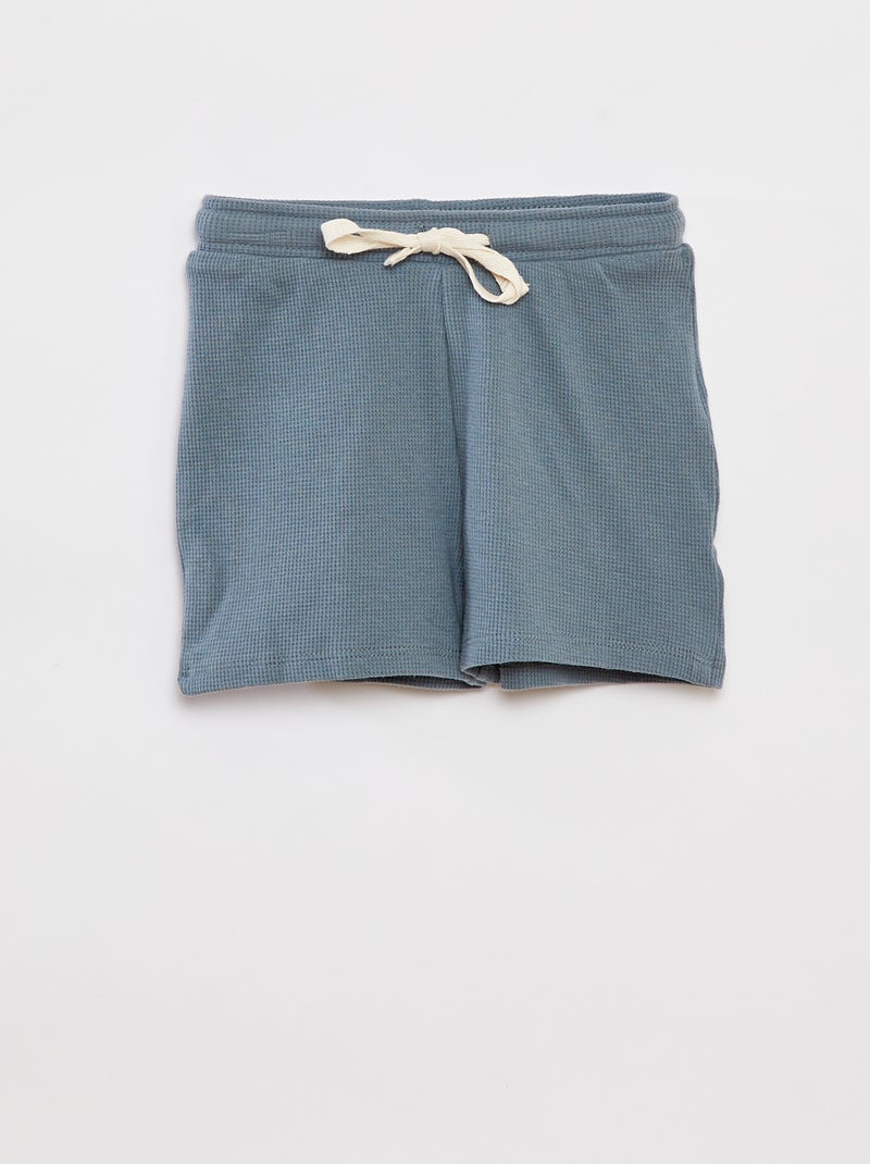 Conjunto de pijama curto t-shirt + calções de malha gofrada - 2 peças AZUL - Kiabi