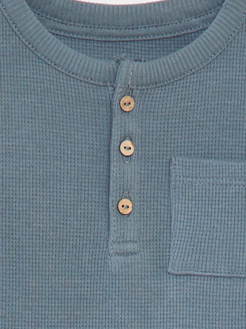 Conjunto de pijama curto t-shirt + calções de malha gofrada - 2 peças AZUL - Kiabi