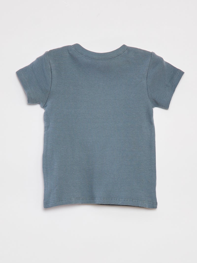 Conjunto de pijama curto t-shirt + calções de malha gofrada - 2 peças AZUL - Kiabi