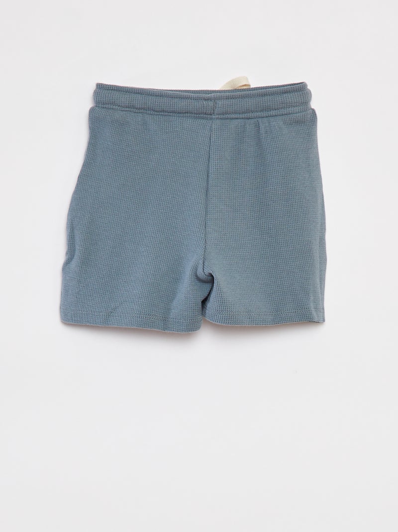 Conjunto de pijama curto t-shirt + calções de malha gofrada - 2 peças AZUL - Kiabi