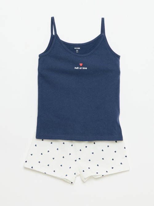 Conjunto de pijama curto: top de alças + calções - 2 peças - Kiabi