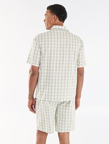 Conjunto de pijama curto xadrez camisa + calções - 2 peças