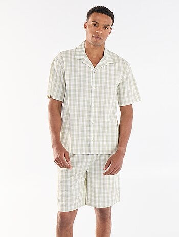 Conjunto de pijama curto xadrez camisa + calções - 2 peças