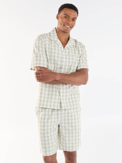 Conjunto de pijama curto xadrez camisa + calções - 2 peças - Kiabi