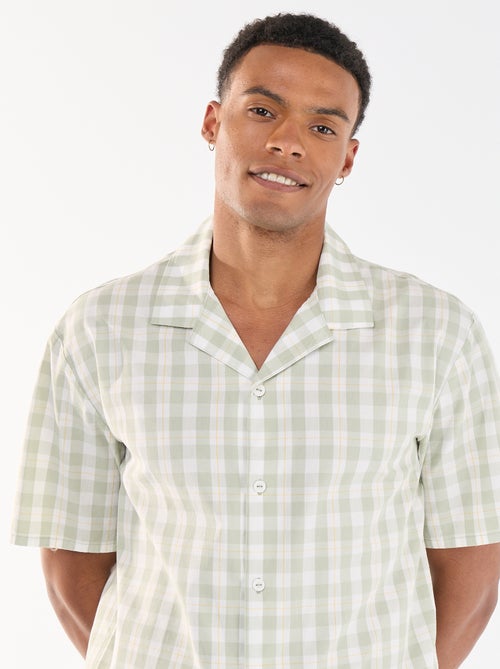 Conjunto de pijama curto xadrez camisa + calções - 2 peças - Kiabi