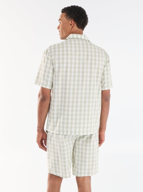 Conjunto de pijama curto xadrez camisa + calções - 2 peças - Kiabi