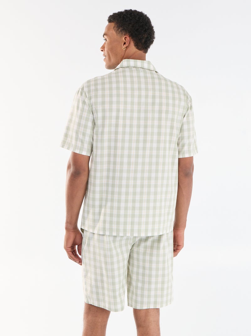 Conjunto de pijama curto xadrez camisa + calções - 2 peças Verde - Kiabi