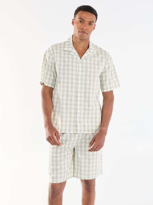 Conjunto de pijama curto xadrez camisa + calções - 2 peças - Kiabi