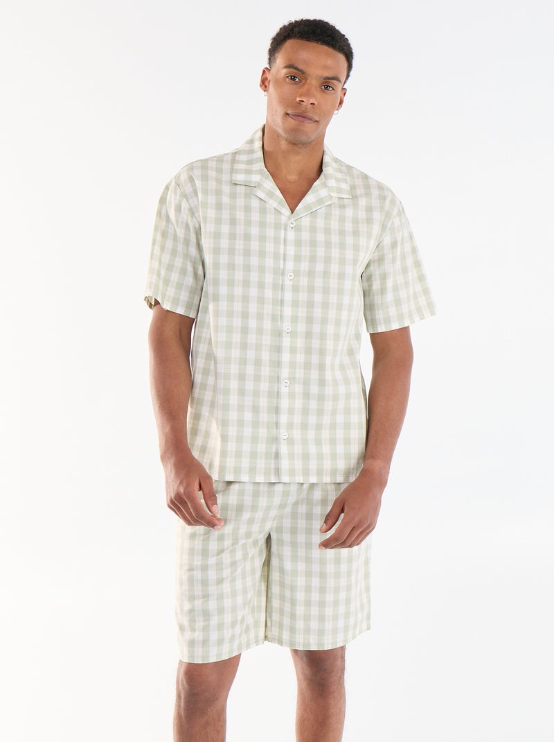 Conjunto de pijama curto xadrez camisa + calções - 2 peças Verde - Kiabi