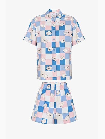 Conjunto de pijama cuteness xadrez com camisa de manga curta e calção penti