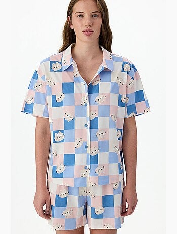 Conjunto de pijama cuteness xadrez com camisa de manga curta e calção penti