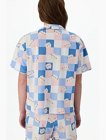 Conjunto de pijama cuteness xadrez com camisa de manga curta e calção penti