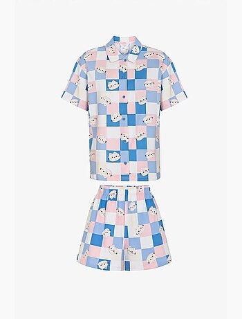 Conjunto de pijama cuteness xadrez com camisa de manga curta e calção penti