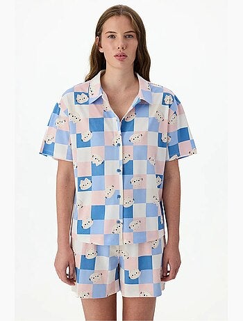 Conjunto de pijama cuteness xadrez com camisa de manga curta e calção penti