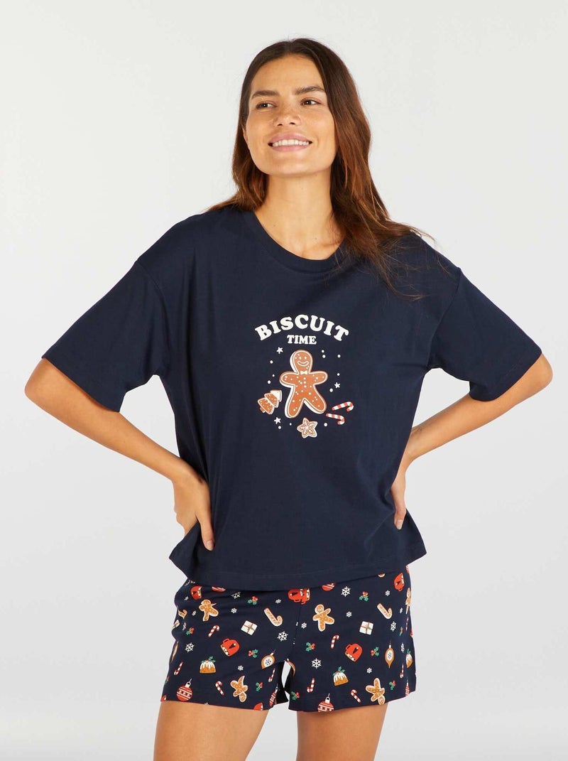Conjunto de pijama de 2 peças t-shirt + calções AZUL - Kiabi