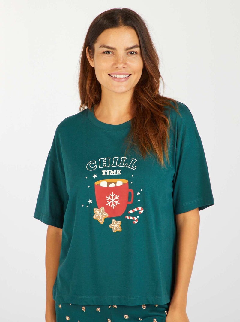 Conjunto de pijama de 2 peças t-shirt + calções VERDE - Kiabi