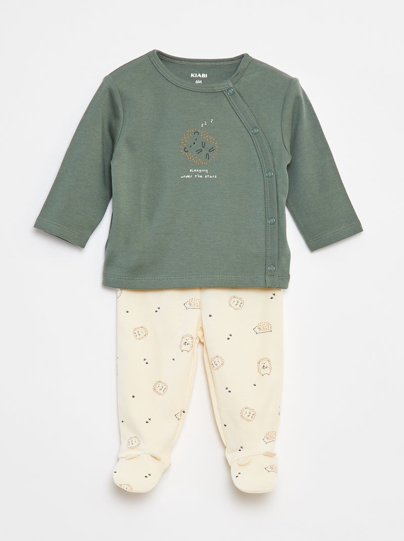 Conjunto de pijama de algodão - 2 peças Branco - Kiabi
