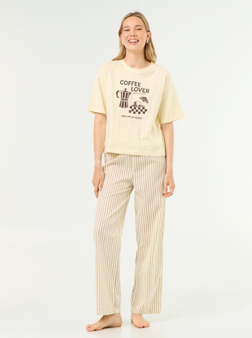 Conjunto de pijama de algodão - T-shirt + calças - Kiabi Conjunto de pijama de algodão - T-shirt + calças - Kiabi