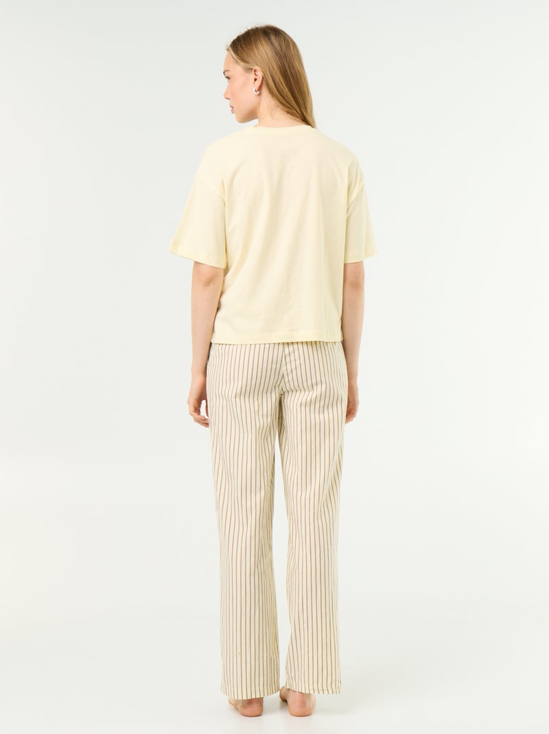 Conjunto de pijama de algodão - T-shirt + calças Amarelo - Kiabi