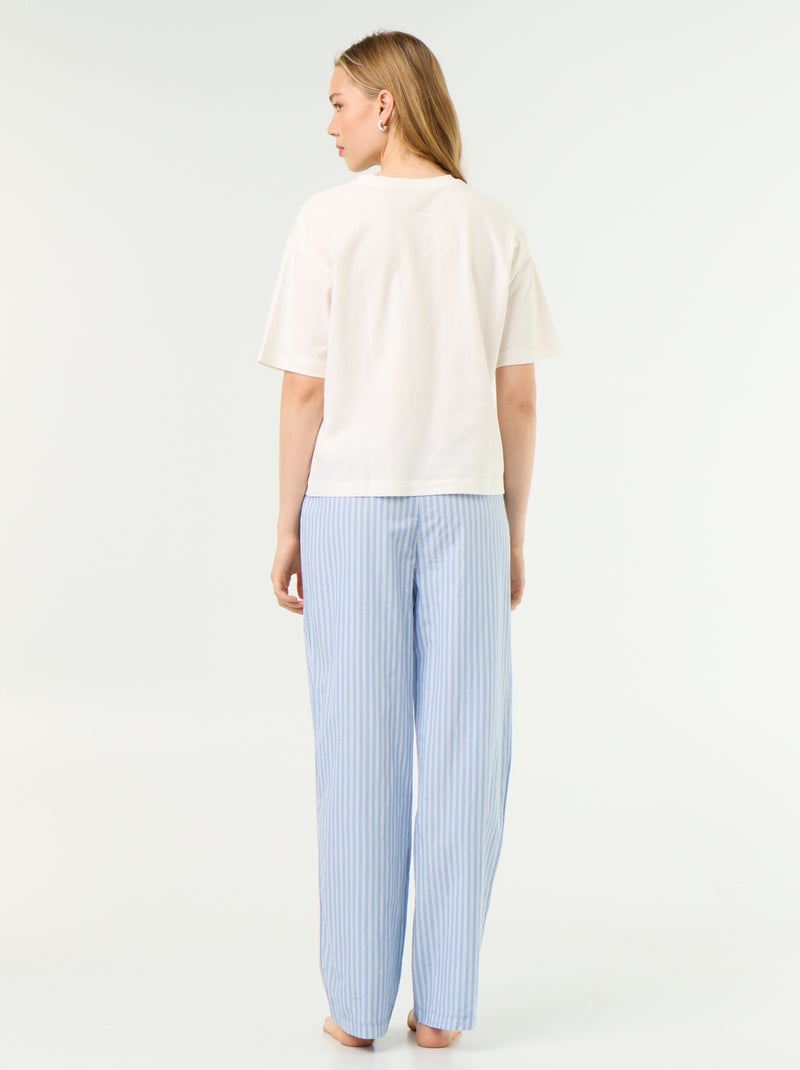 Conjunto de pijama de algodão - T-shirt + calças Azul - Kiabi