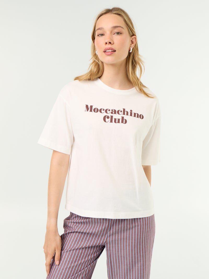 Conjunto de pijama de algodão - T-shirt + calças Castanho - Kiabi