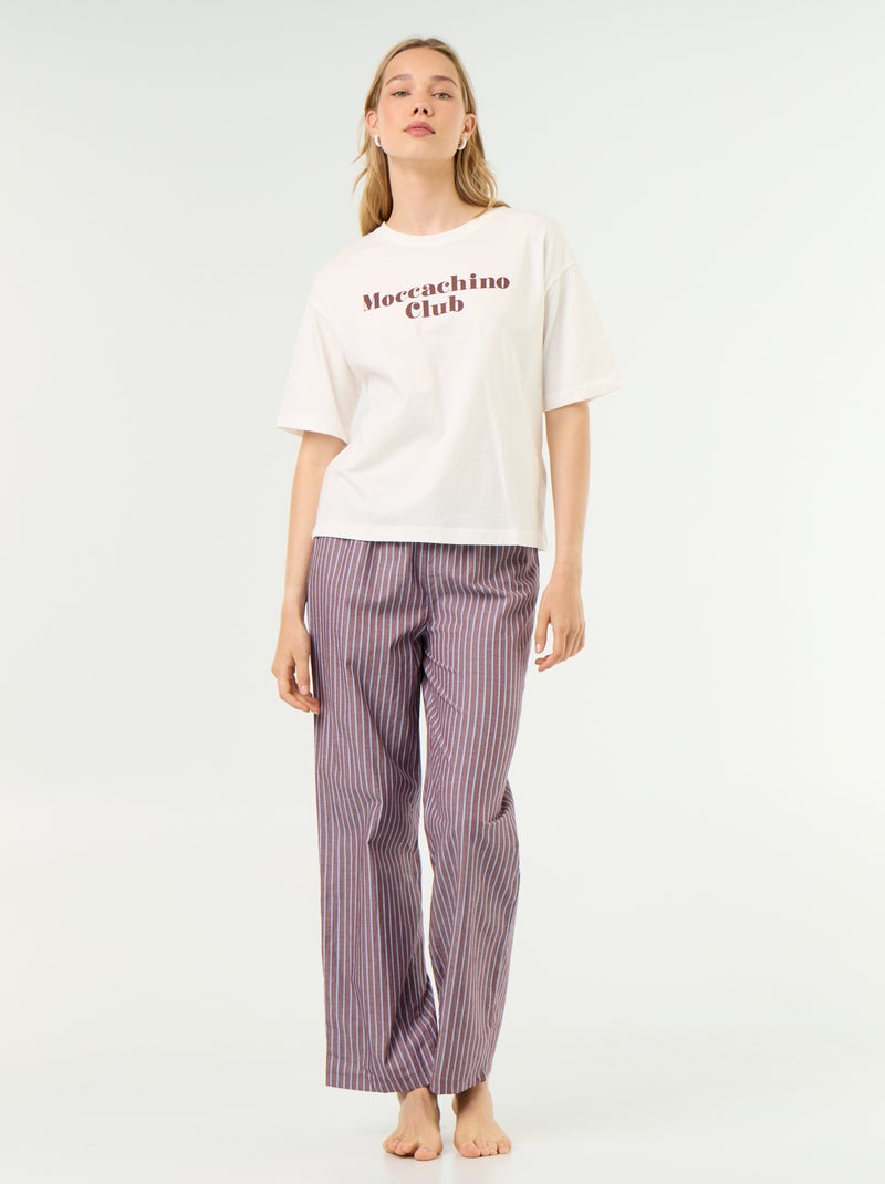 Conjunto de pijama de algodão - T-shirt + calças Castanho - Kiabi