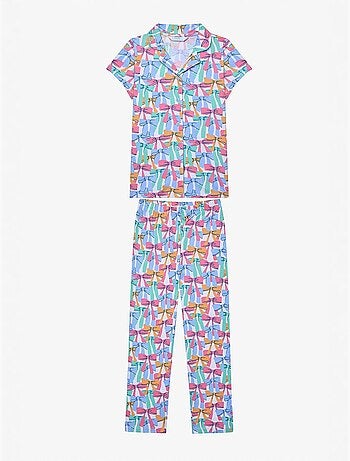 Conjunto de pijama de camisa e calções com laços coloridos penti