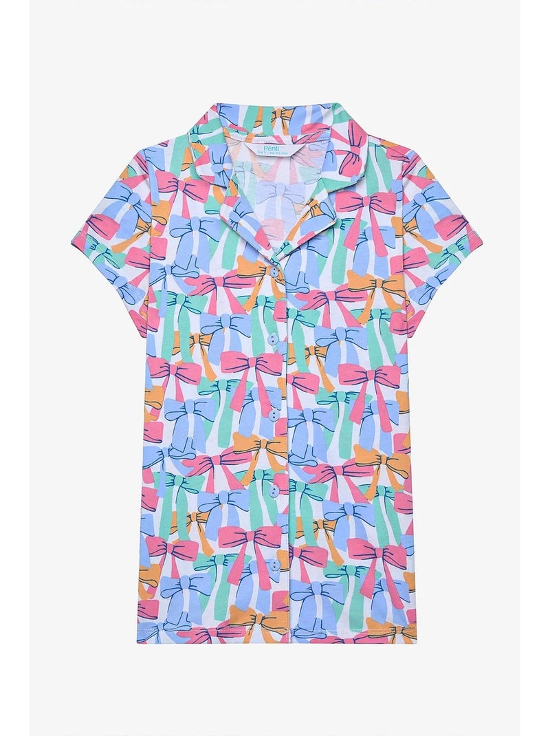 Conjunto de pijama de camisa e calções com laços coloridos penti Multicolorido - Kiabi