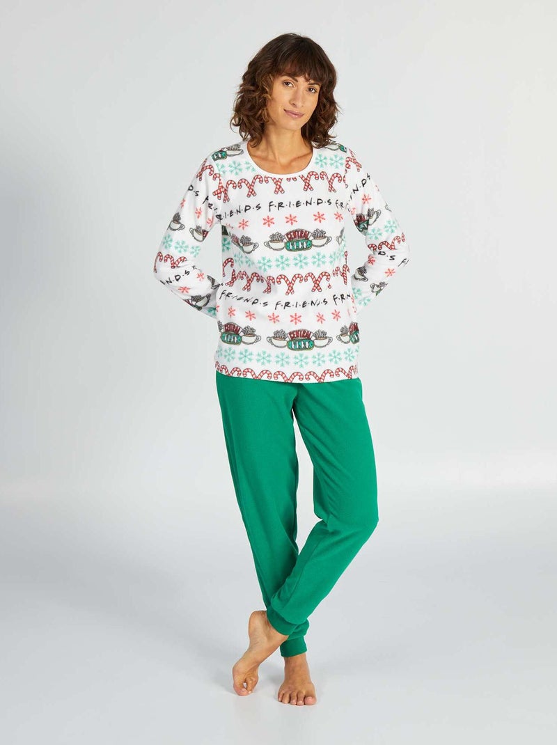 Conjunto de pijama de malha polar - 2 peças Branco/ Verde - Kiabi