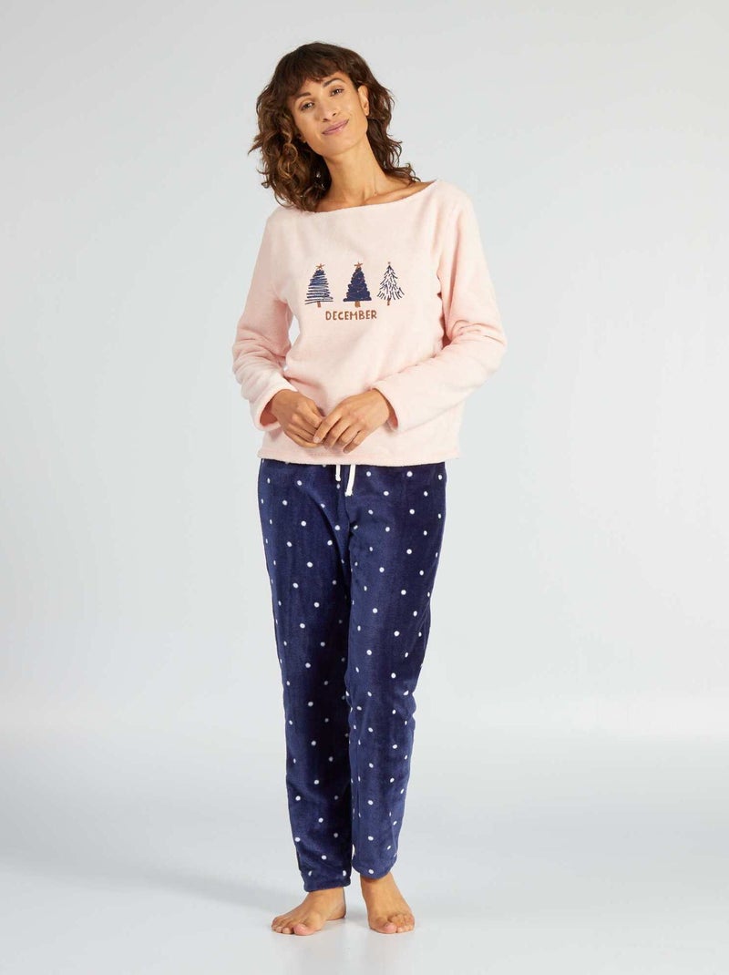 Conjunto de pijama de malha polar - 2 peças Rosa/Azul - Kiabi