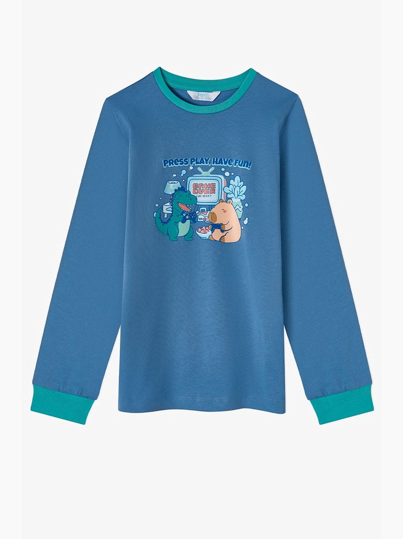Conjunto de pijama de manga comprida capy&dino together para menino penti Azul Laranja - Kiabi